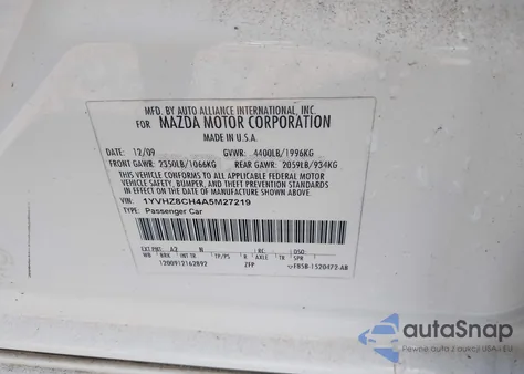 2010 Mazda Mazda6 I Grand Touring from USA, damaged, VIN 1YVHZ8CH4A5M27219